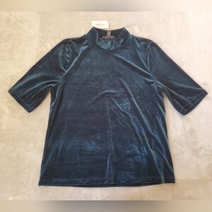 Banana Republic Velvet Shirt Womens XL Blue Mock Neck Blouse